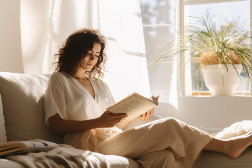 Frau beim Lesen auf der Couch