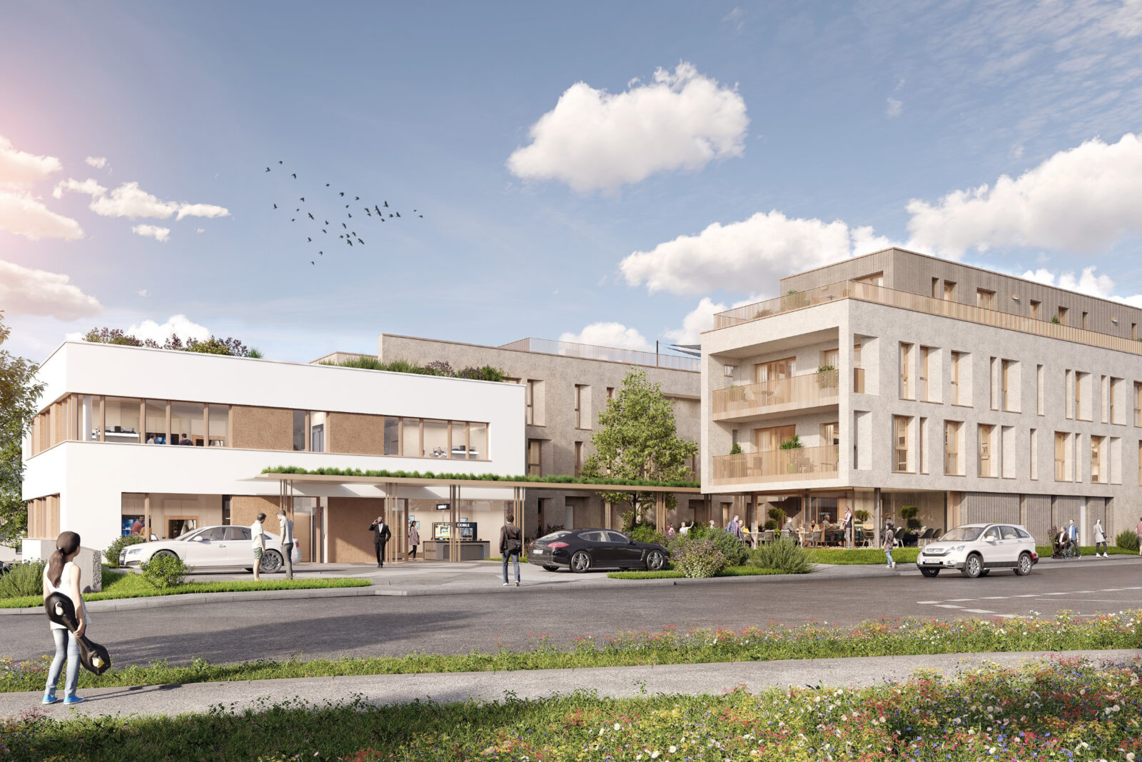 Wohngebäude Visualisierung Straßenansicht